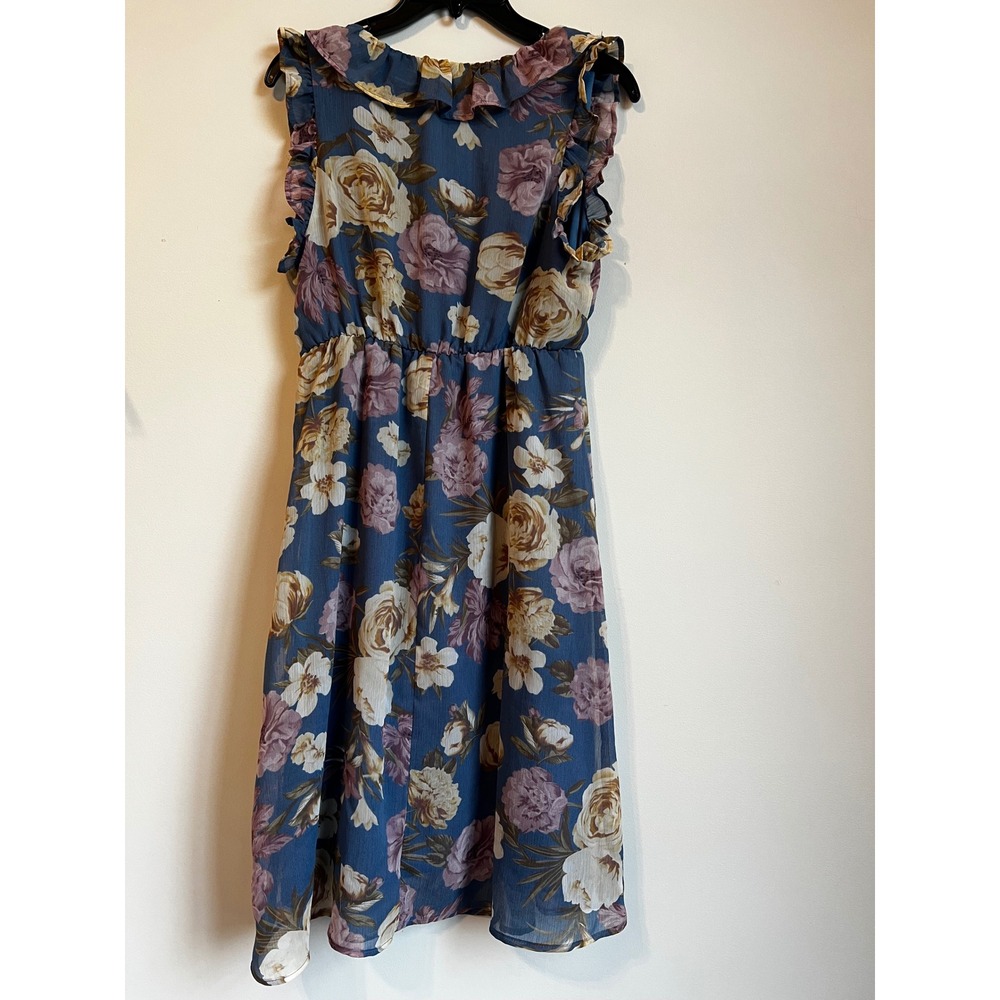 GILLI‎ Blue Floral Ruffle Sleeve Midi Dress Size M - Picture 5 of 8
